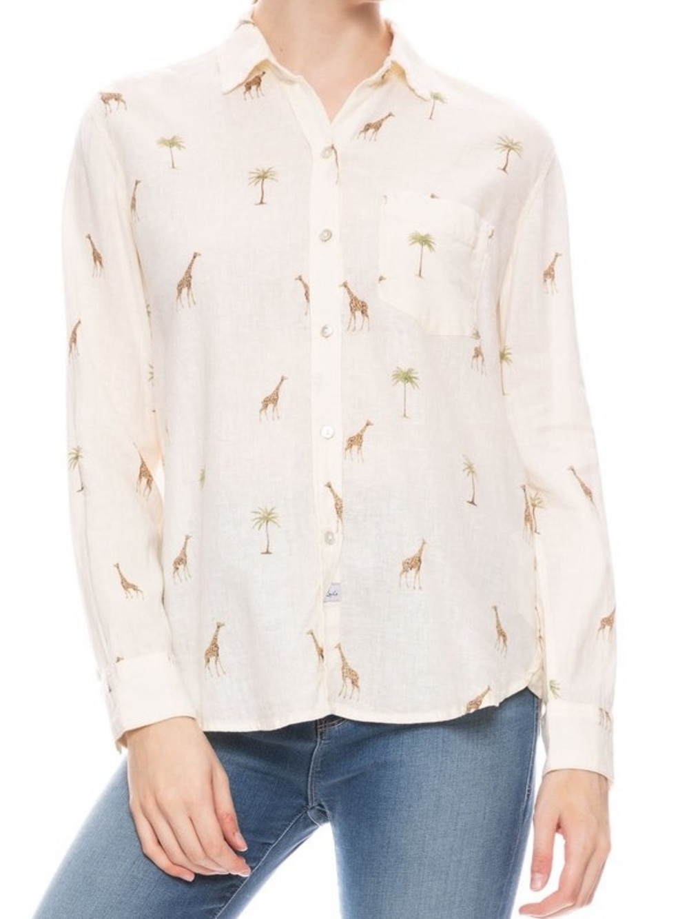 Rails Charli Safari Giraffe Palm Print Linen Button Down Shirt S